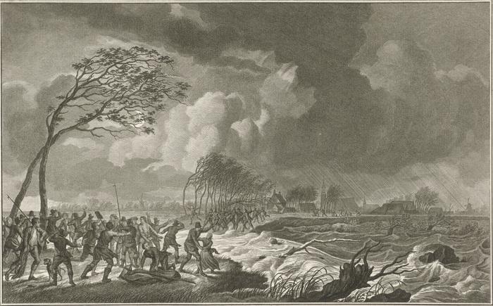 Breaking dikes at the Old IJssel river near Gouda, 1776. Noach van der Meer (II), after Hendrik Kobell. Source: Open access archive of the Rijksmuseum, Amsterdam